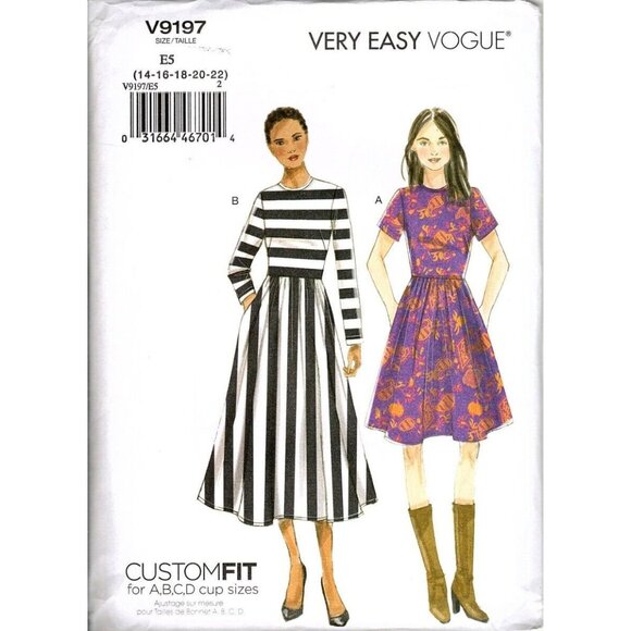 Vogue V9197 Misses 14 to 22 Fitted and Flared Dress Uncut Sewing Pattern - Picture 1 of 2